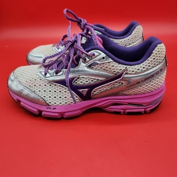 Mizuno Shoe Women's 7 Wave Legend 3  Pearl Gray Pink Purple Running Sneakers - Picture 1 of 12